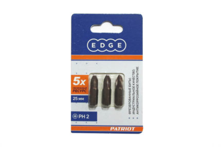 Бита EDGE by PATRIOT PH2, сталь S2, длина 25 мм, 3 шт в блистере
