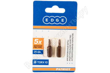 Бита EDGE by PATRIOT T10, сталь S2, длина 25 мм, 2шт в блистере