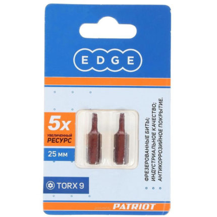 Бита EDGE by PATRIOT T9, сталь S2, длина 25 мм, 2шт в блистере