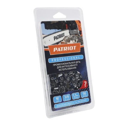 Цепь PATRIOT 91LP-56E, 3/8 1,3 56 звеньев, чизель, PROFESSIONAL (блистер)