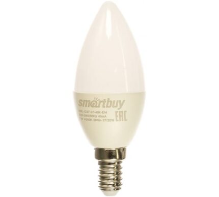 Светодиодная (LED) Лампа Smartbuy-C37-07W/4000/E14 (SBL-C37-07-40K-E14)_Б
