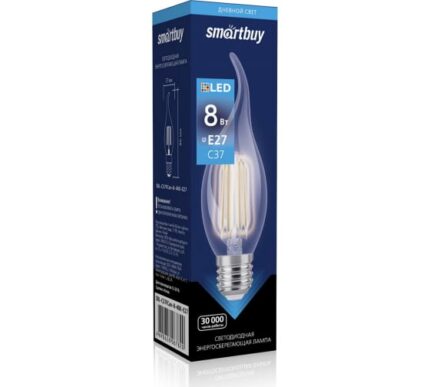 Светодиодная (LED) Свеча на ветру Лампа FIL Smartbuy-C37-8W/4000/E27 (SBL-C37FCan-8-40K-E27)/100
